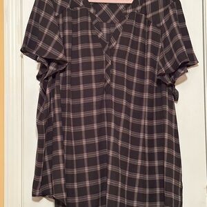 Torrid Harper Womens Black Plaid Short-Sleeve Blouse size 5